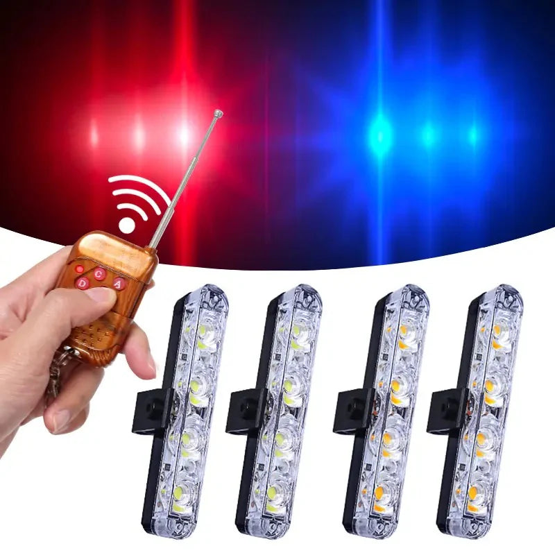 2 in 1 Grill flashers POLICE (RED & BLUE) and WHITE Remote Controlled 4 PCS