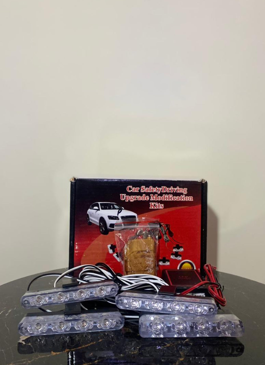 4 PCS - 2 in 1 Grill flashers POLICE (RED & BLUE) and WHITE [Remote Controlled]