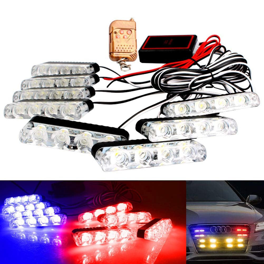 2 in 1 Grill flashers POLICE (RED & BLUE) and WHITE Remote Controlled 4 PCS