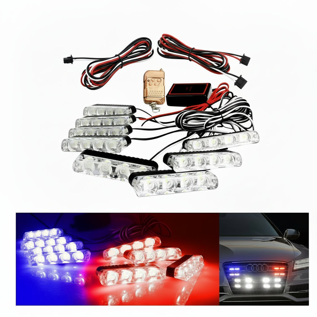 2 in 1 Grill Flashers POLICE and WHITE (Remote Controlled]